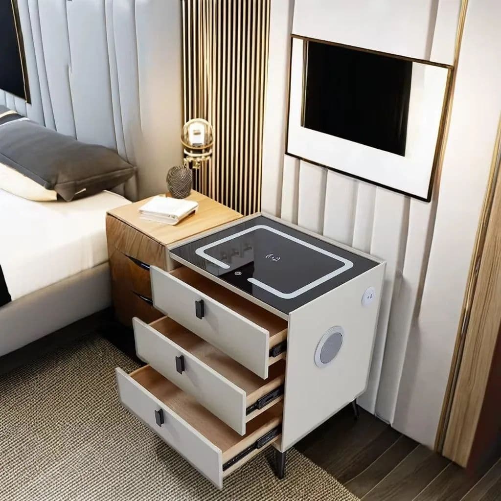 White nightstand — ambient LED lighting