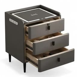 Grey nightstand — integrated wireless charging on the top