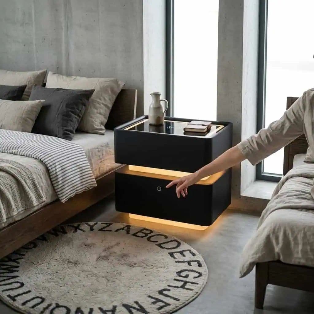Modern fingerprint nightstand — full view