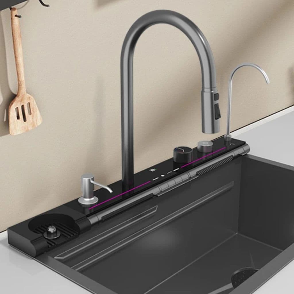 Sliding basins for washing vegetables — perforated basket + plug basin