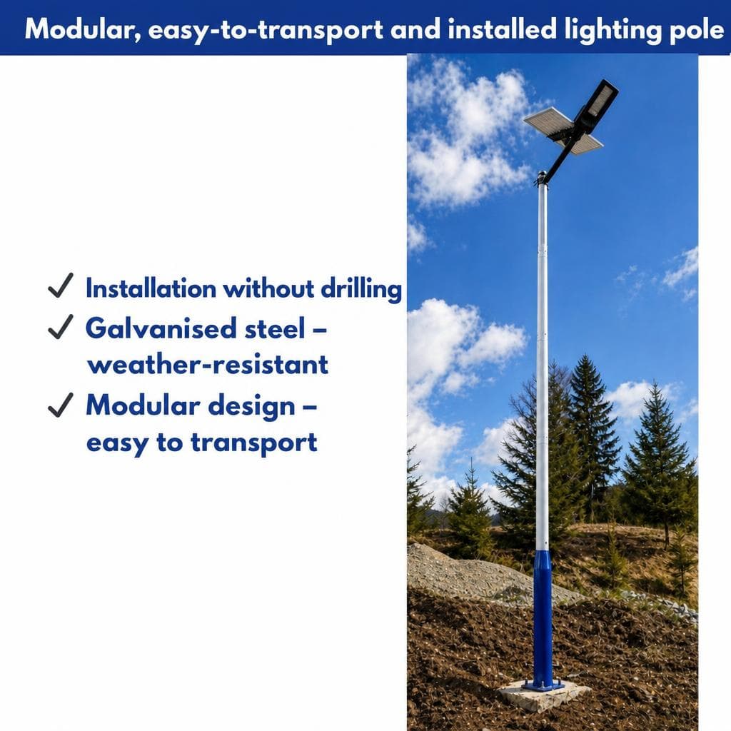 Advantages — type-X foundation included, galvanised steel, modular design